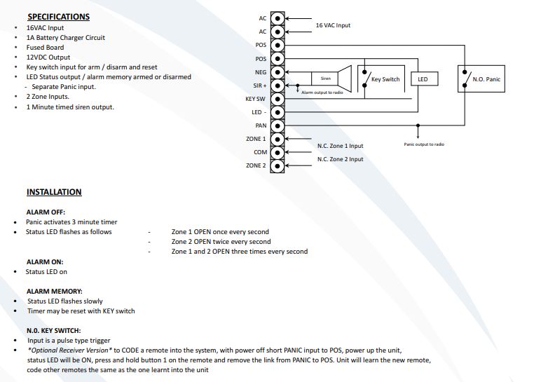 2-Zone Wired Alarm PCB