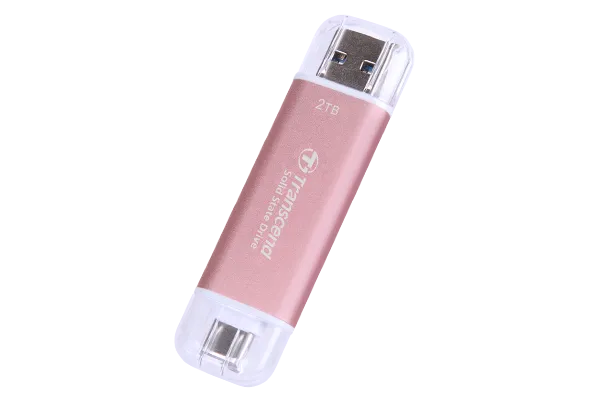 TRANSCEND 2 TB ESD310P USB3.2 TYPE A & C (USB 10Gbps) OTG COMPACT PORTABLE SSD  - Read 1050MB/s Write 950 MB/s - Pink