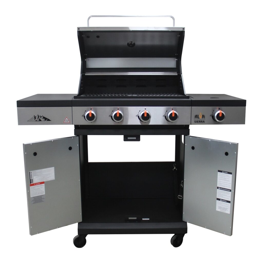 Alva Sierra 4-Burner BBQ With Side Burner – Stainless Steel / Black + FREE TOOL SET