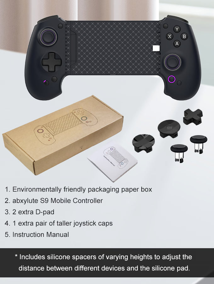Abxylute S9 Mobile controller - USB-C + Bluetooth: Supports a wide range of phone/tablet devices compatibility;