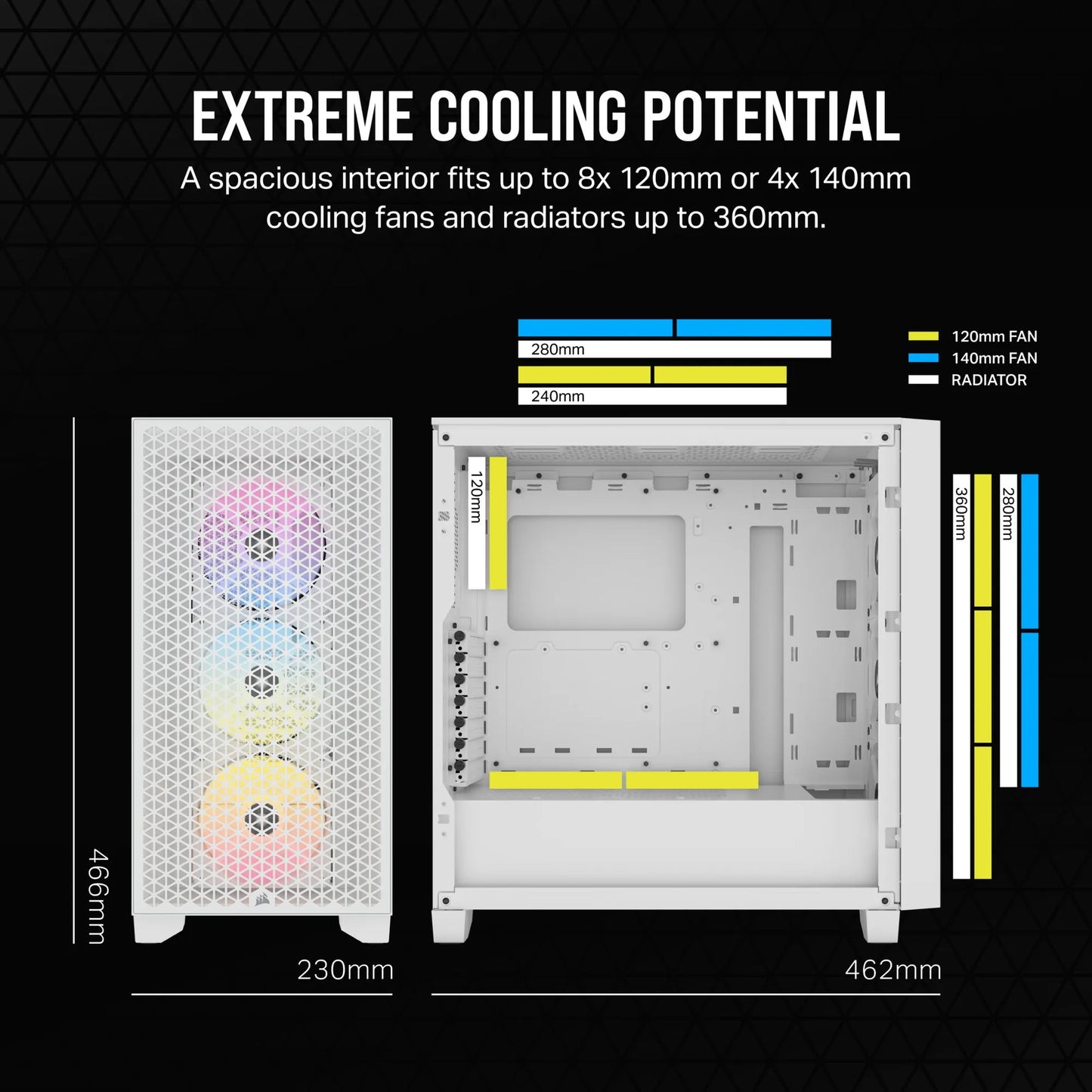 3000D RGB AIRFLOW White Mid-Tower PC Case; 2x 3.5'' |  2x 2.5'' Drive Bays; Up to 360mm Radiator compatible; 3x 120mm fan incl