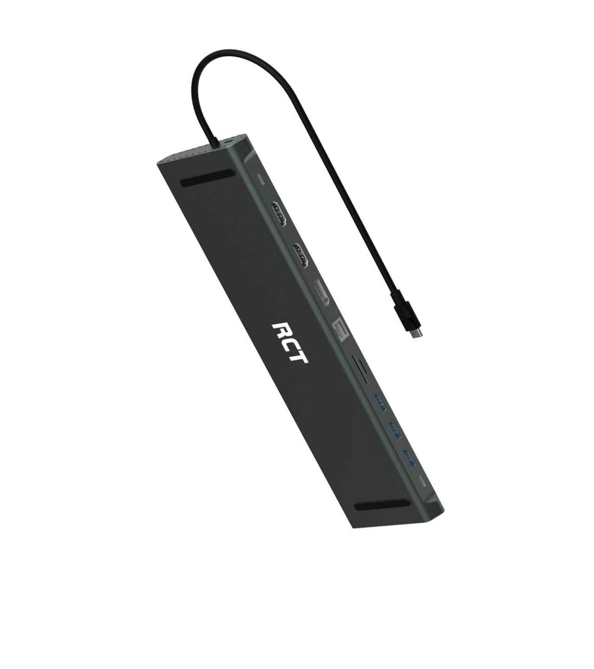 RCT 13-in-1 USB type C dock with MST function; 2 HDMI; 1 DP; 3 USB 3.0; 1 RJ45; PD; 3.5mm audio & mic; SD/TF3.0 reader