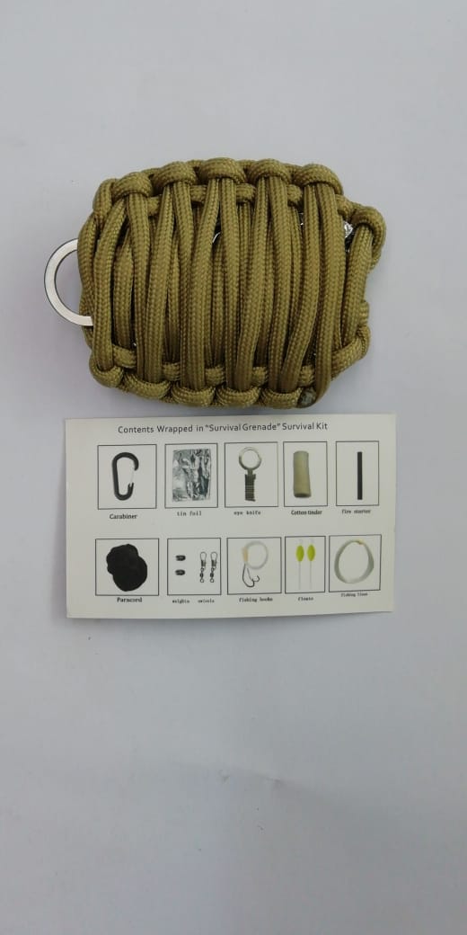 Paracord Grenade with Survival Kit and Carabiner