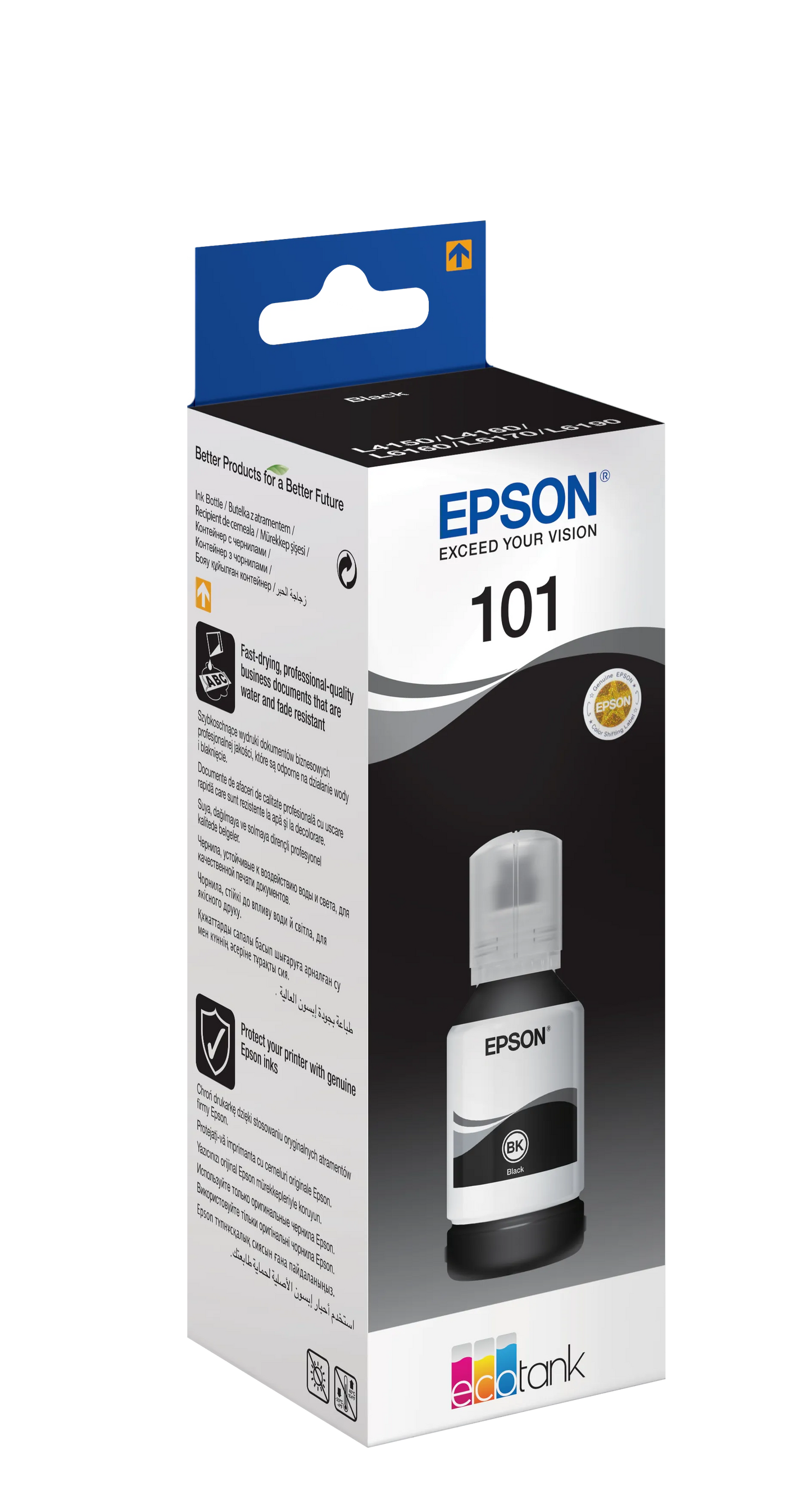 Epson 101 Ecotank Black ink bottle (127ml). 7500 pages @ 5% coverage.