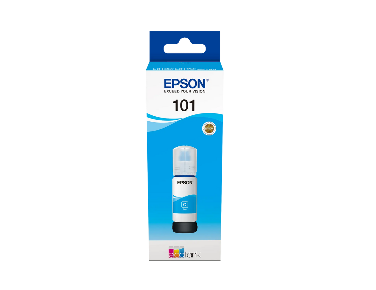 Epson 101 Ecotank Cyan ink bottle (70ml). 6000 pages @ 5% coverage.