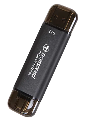 TRANSCEND 2 TB ESD310C USB3.2 TYPE A & C (USB 10Gbps) OTG COMPACT PORTABLE SSD - Read 1050MB/s Write 950 MB/s - Black
