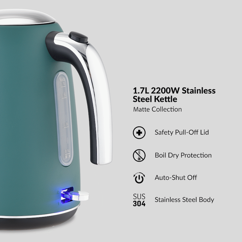 Boden Stark 1.7L Matte Stainless-Steel Kettle - Green - Guards On Duty Shop & Security Guards