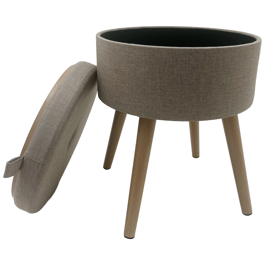 Sophie Round Storage Stool with Wooden Legs - Brown
