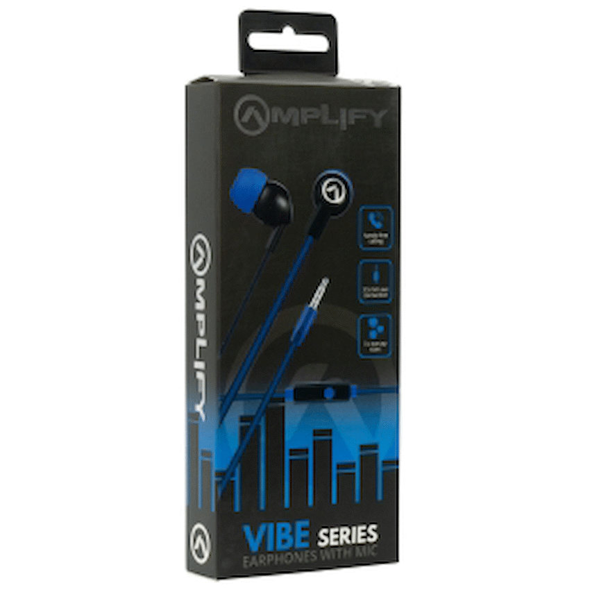 Amplify Vibe Series Earphones with Mic - Black and Blue - Guards On Duty Shop & Security Guards