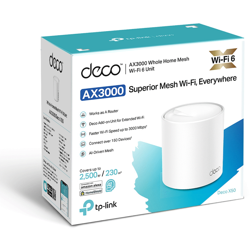 Deco X50 (1 Pack) AX3000 Whole Home Mesh Wi-Fi 6 System