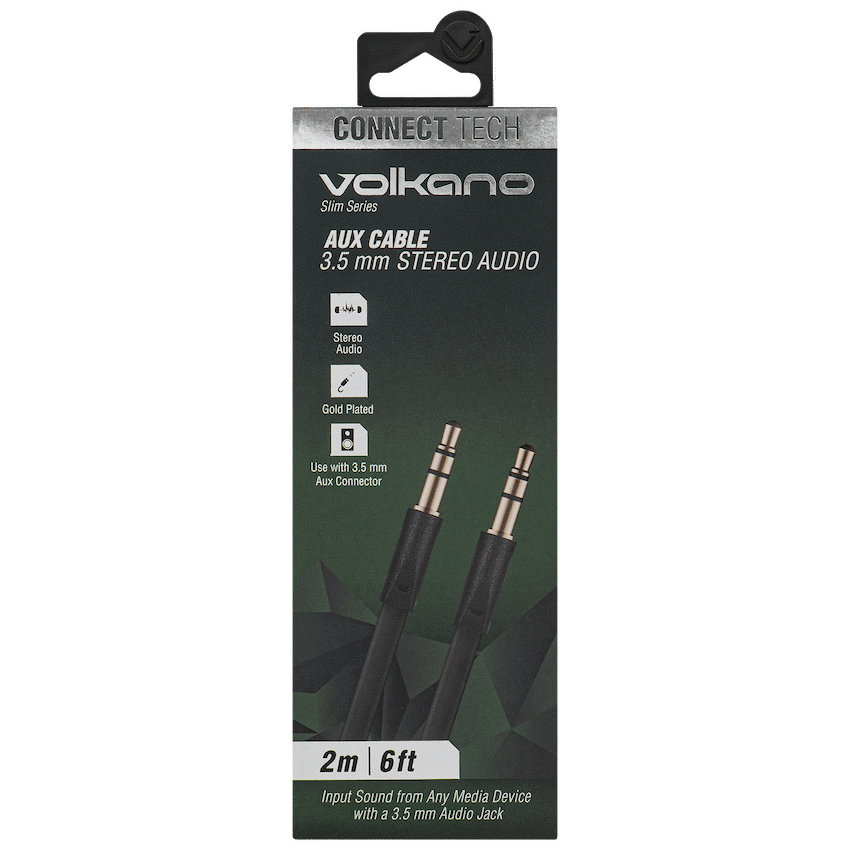 Volkano Slim Series Aux Cable 2m - Black - Guards On Duty Shop & Security Guards