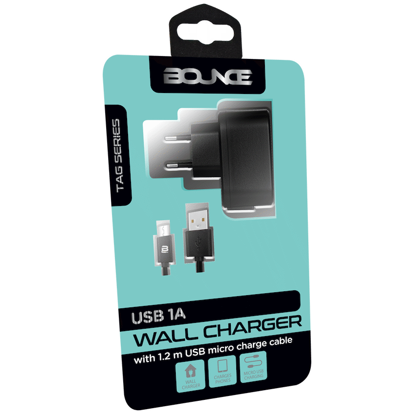 Bounce Tag Series USB 1a Wall Charger with Charge Cable - Guards On Duty Shop & Security Guards
