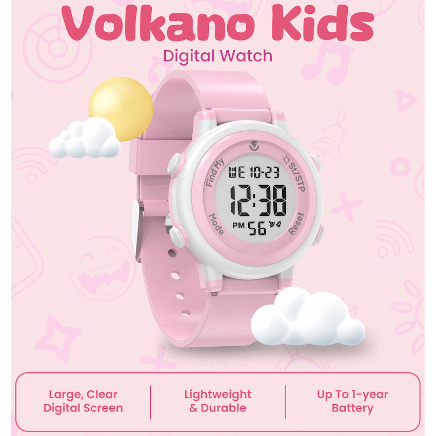 Volkano Kids Digital Watch with Apple Find My - 3ATM Waterproof (Anti-Lost) - Pink