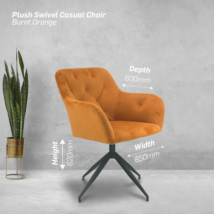 Plush Swivel Casual Chair - Burnt Orange - Velvet Fabric