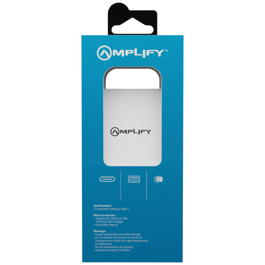 Amplify P.D. 20w Plus USB 12w Dual Wall Charger - White - Guards On Duty Shop & Security Guards