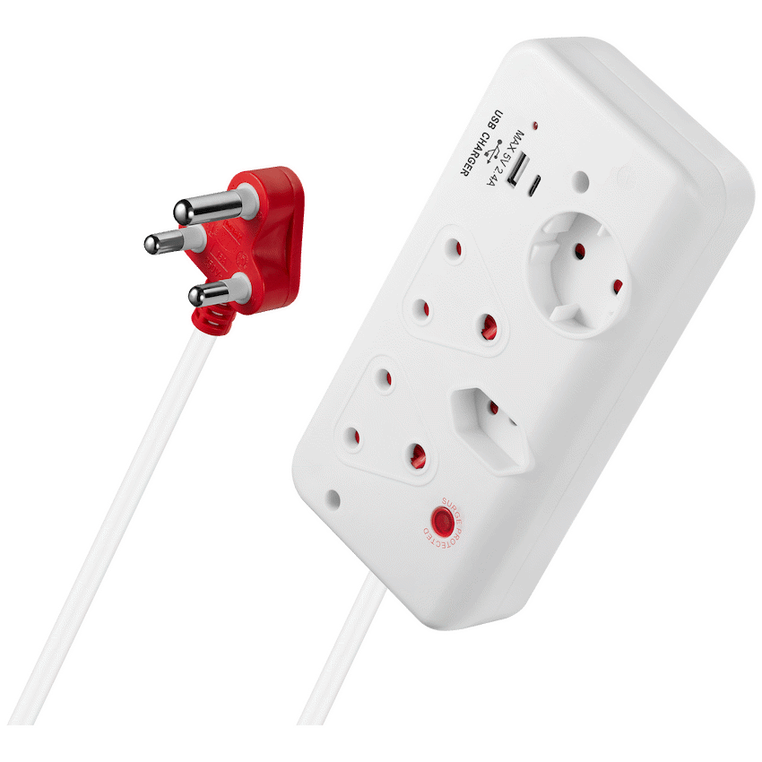 Ellies 4-Way Medium Surge Multiplug with USB-A+USB-C 0.5m