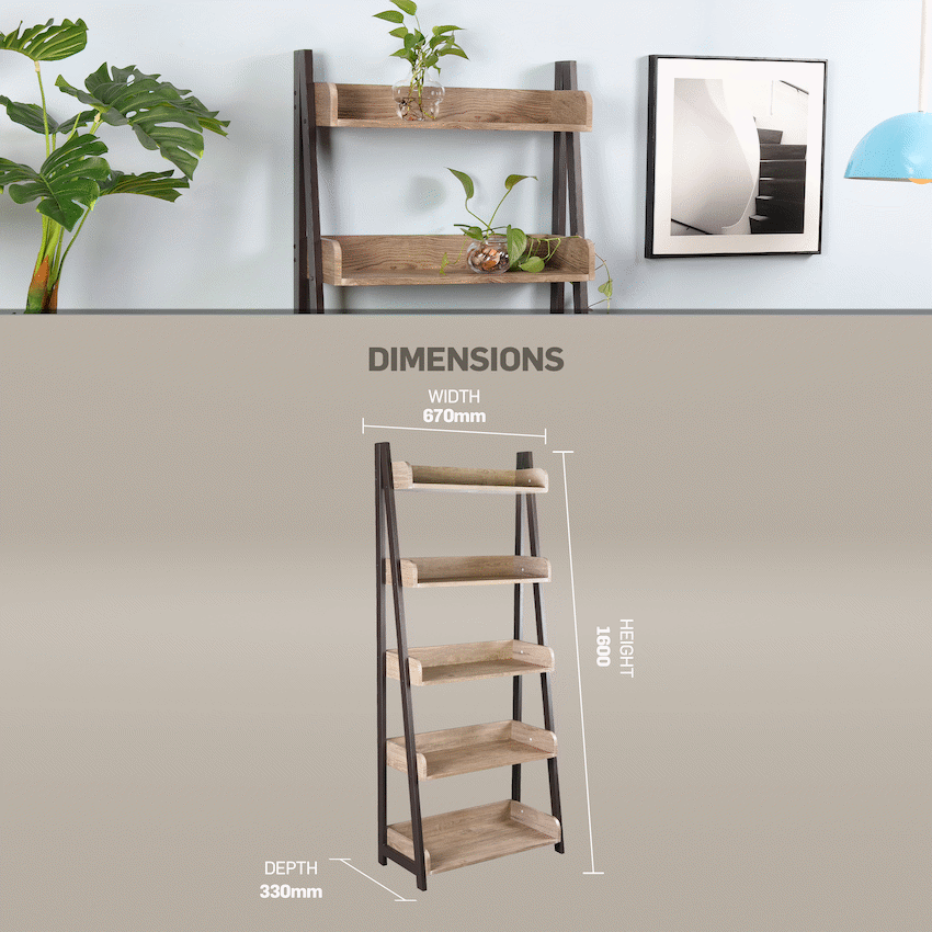 Everfurn Aegla 5-Tier Bookshelf - High Pressure Laminate with Powder-Coated Frame