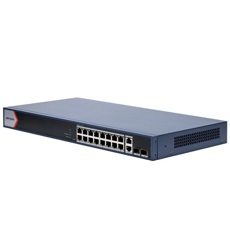 Hikvision L2, Smart Managed, 16 Gigabit RJ45 PoE ports, 2 Gigabit RJ45 port, 2 Gigabit SFP port, 802.3afat, PoE power budget 230W