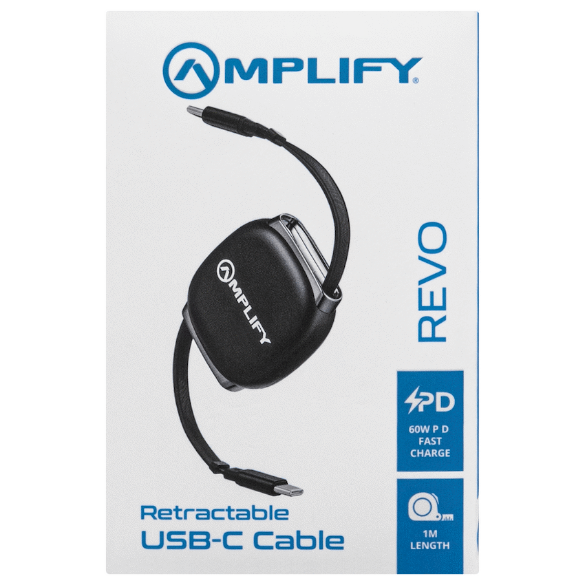 Amplify Revo Series USB C to USB C Retractable Cable Fast Charging Cable - Guards On Duty Shop & Security Guards