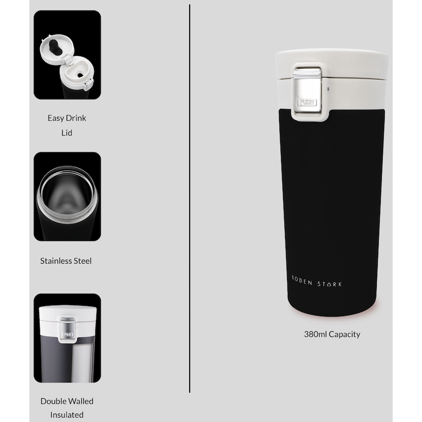 Boden Stark 380ml Travel Mug - Black - Guards On Duty Shop & Security Guards