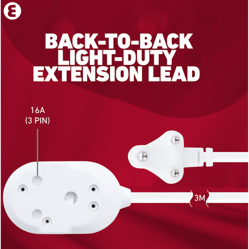Ellies Back-to-Back Light-Duty Extension Lead - 3m