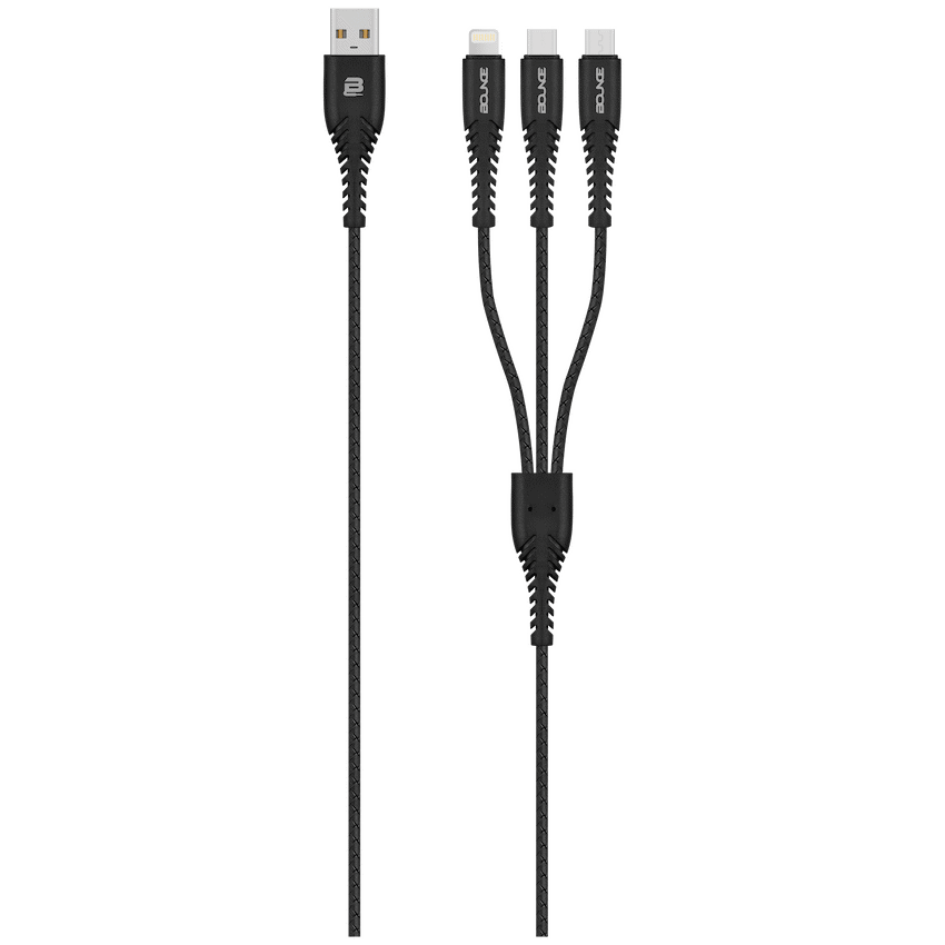 Bounce Cord Series 3 in 1 Charge Cable 1m - Black - Guards On Duty Shop & Security Guards