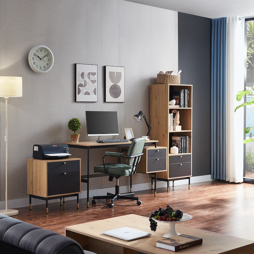Everfurn Summit Desk with Two Drawers - Black