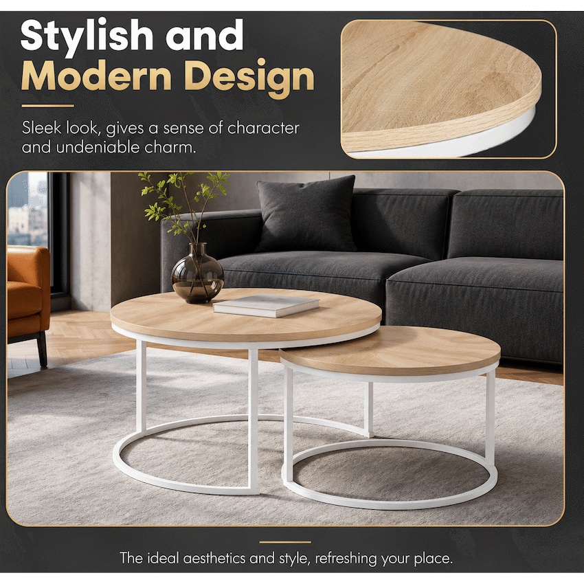 Everfurn Nile Nesting Coffee Table - Oak and White Frame