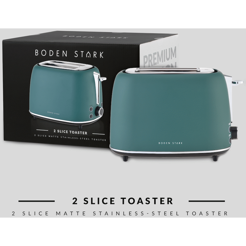 Boden Stark Matte Stainless Steel Toaster - Green