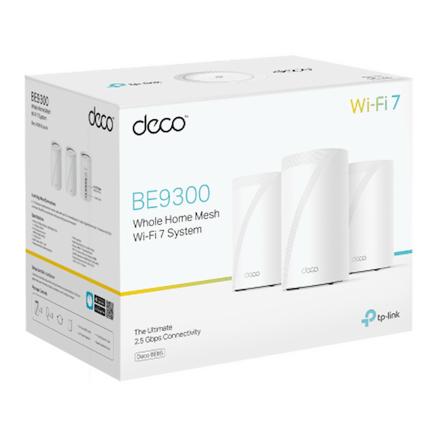 Deco BE65 (3-Pack) BE9300 Whole Home Mesh Wi-Fi 7 System
