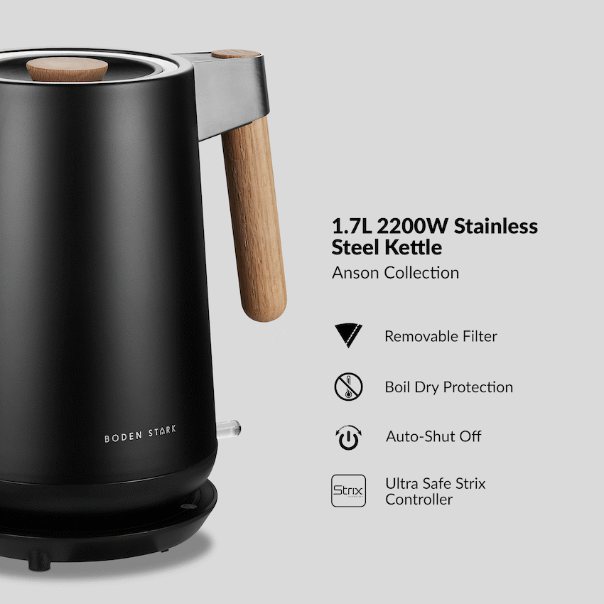 Boden Stark Anson Collection 1.7l 2000w Stainless Steel Kettle - Black - Guards On Duty Shop & Security Guards