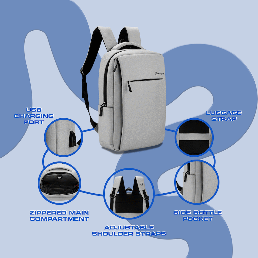 Amplify Cuba 15.6" Laptop Backpack Grey - Guards On Duty Shop & Security Guards