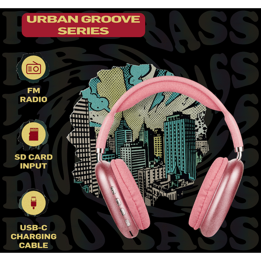 Pro Bass Urban Groove Series Bluetooth Headphones - Pink