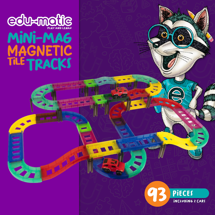 Edu-Matic Mini-Mag Magnetic Tile Tracks with 2 Cars and 93 Pieces - Guards On Duty Shop & Security Guards