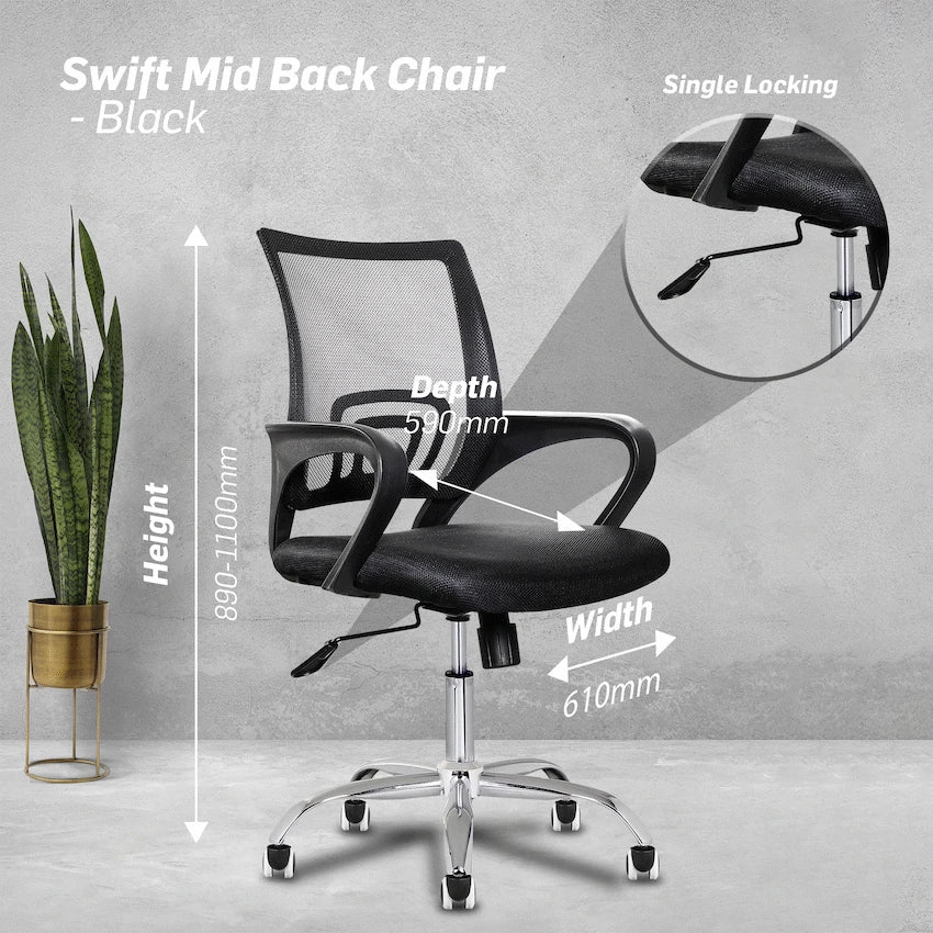 Everfurn Swift Mid Back Chair - Black - Guards On Duty Shop & Security Guards