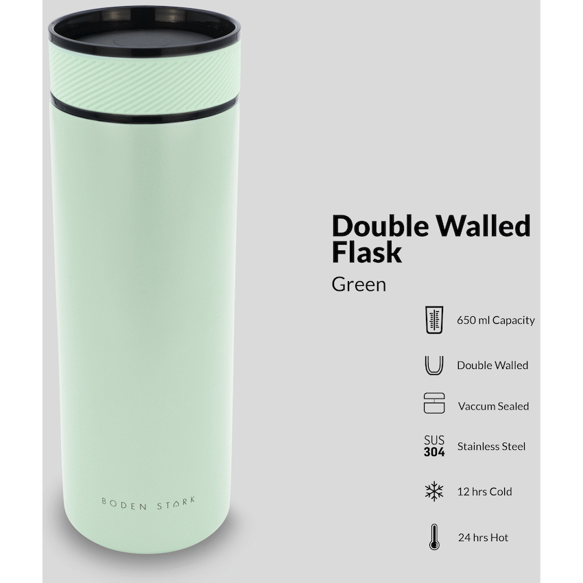 Boden Stark 650ml Travel Flask - Green - Guards On Duty Shop & Security Guards