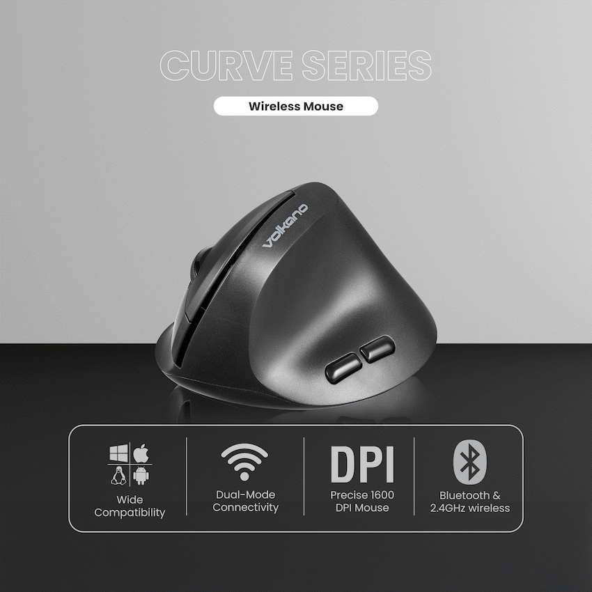 Volkano Curve Series Ergonomic Bluetooth Wireless mouse - Black