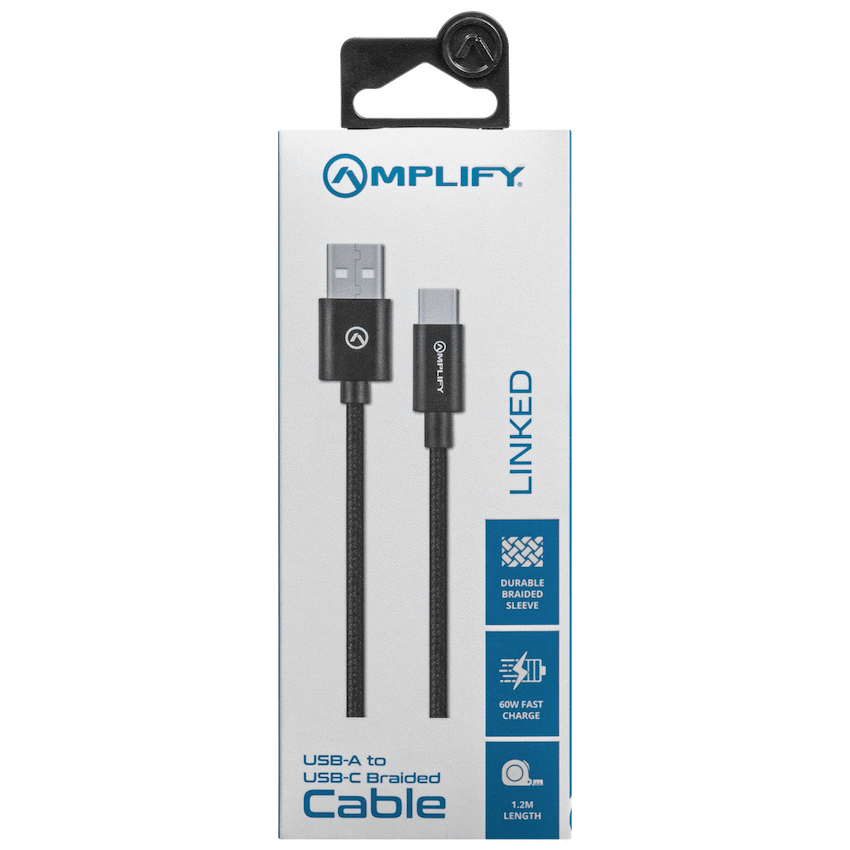 Amplify Linked Series USB-A to Type-C Braided Cable 1.2m - Black