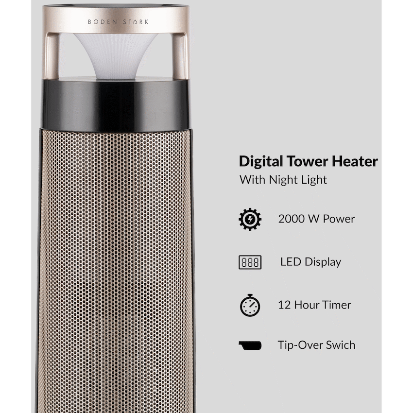 Boden Stark Tower Heater Night Light - Champagne - Guards On Duty Shop & Security Guards