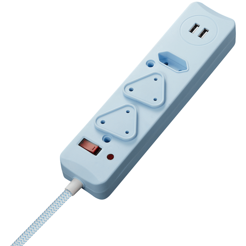 SWITCHED 3 Way Medium Surge Protected Multiplug with Dual 2.4A USB Ports 0.5M Braided Cord