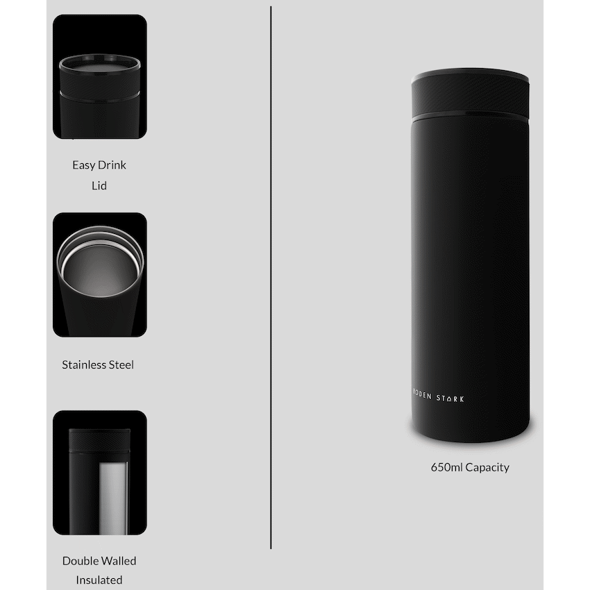 Boden Stark 650ml Travel Flask - Black - Guards On Duty Shop & Security Guards