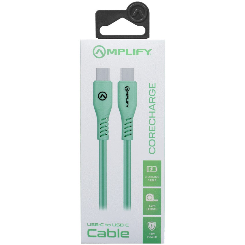 Amplify CoreCharge 1.2m USB-C to USB-C Cable - Teal - Guards On Duty Shop & Security Guards