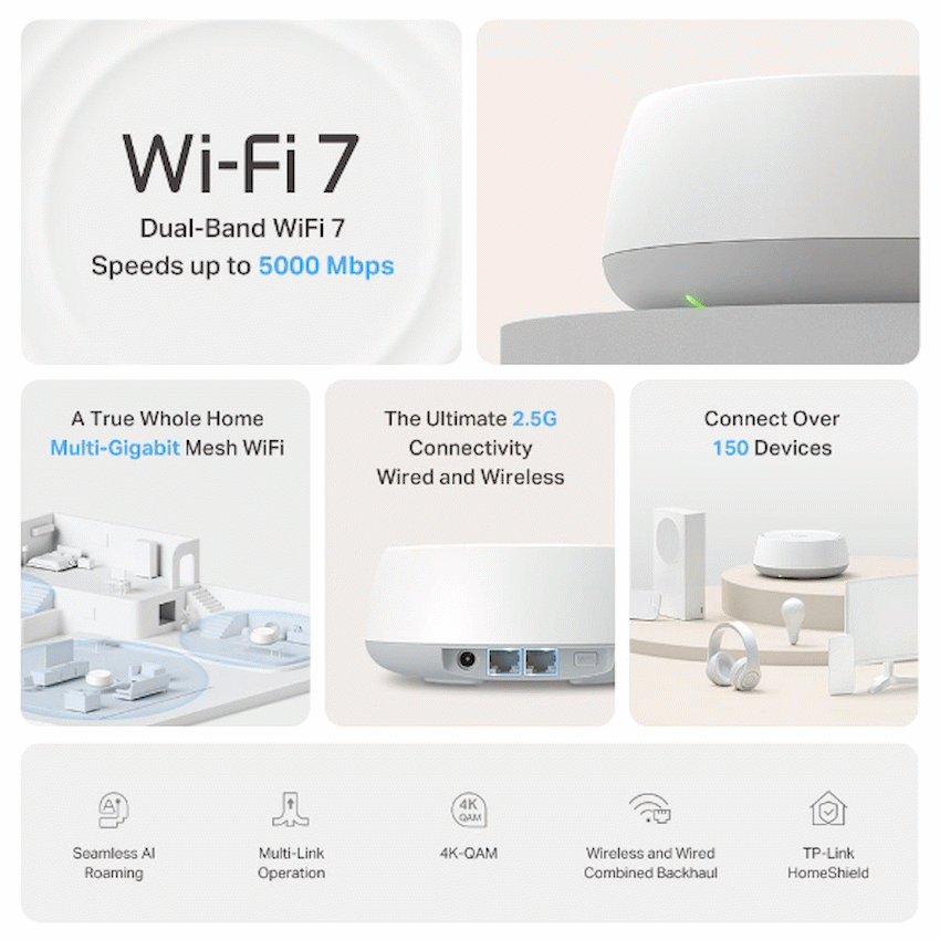 Deco BE25 (2-Pack) BE3600 Whole Home Mesh Wi-Fi 7 System