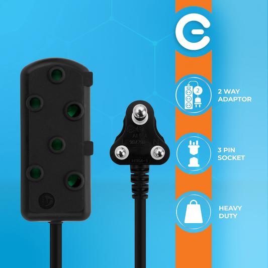 Switched Heavy Duty Side by Side (SBS) Extension Leads 5m - BK