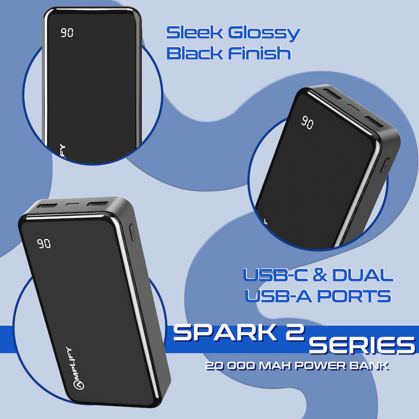 Amplify Spark 2 Series 20 000 mAh Power Bank - Black - Guards On Duty Shop & Security Guards