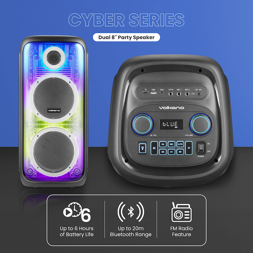 Volkano Cyber Series Dual 8" Party Speaker