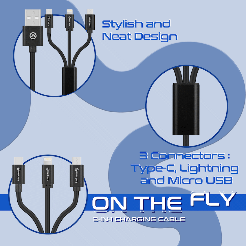 Amplify On the Fly 3-in-1 Charging Cable 1m - Guards On Duty Shop & Security Guards