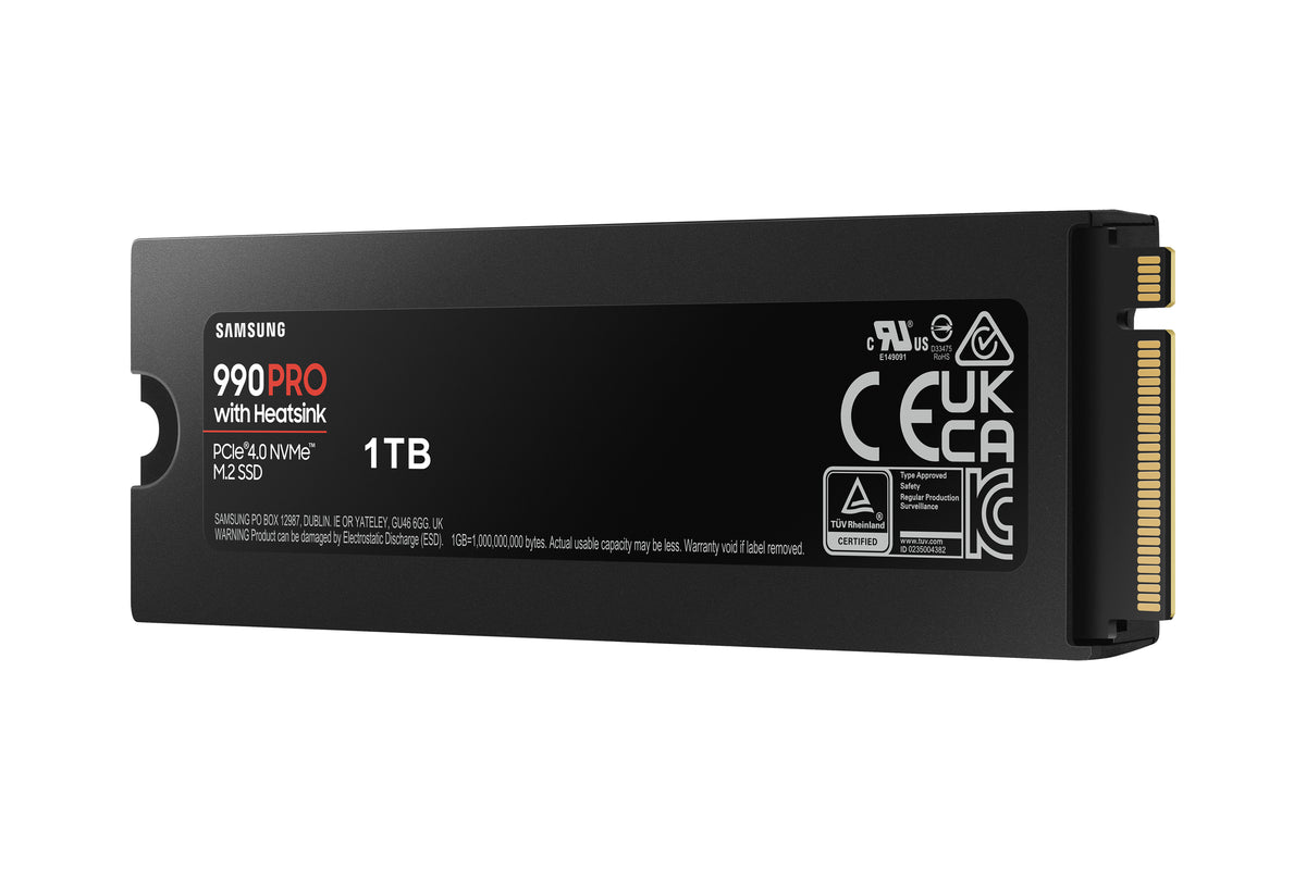 SAMSUNG MZ-V9P1T0CW 990 PRO 1 TB NVMe SSD W/Heatsink - Read Speed up to 7450 MB/s; Write Speed to up 6900 MB/s; Random Read up t