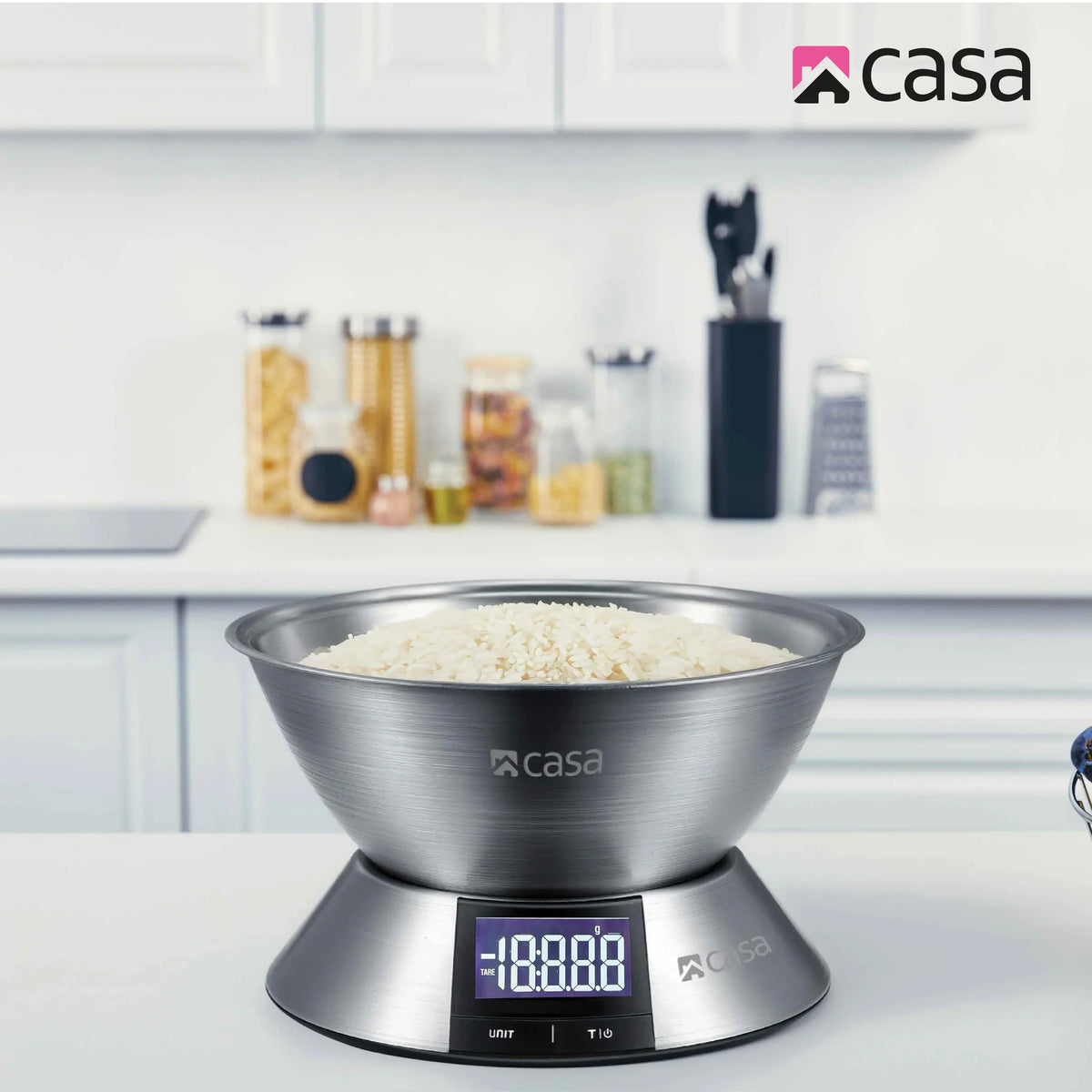 CASA Kitchen Digital Scale - Stainless Steel Base & 2.25L Measuring Bowl