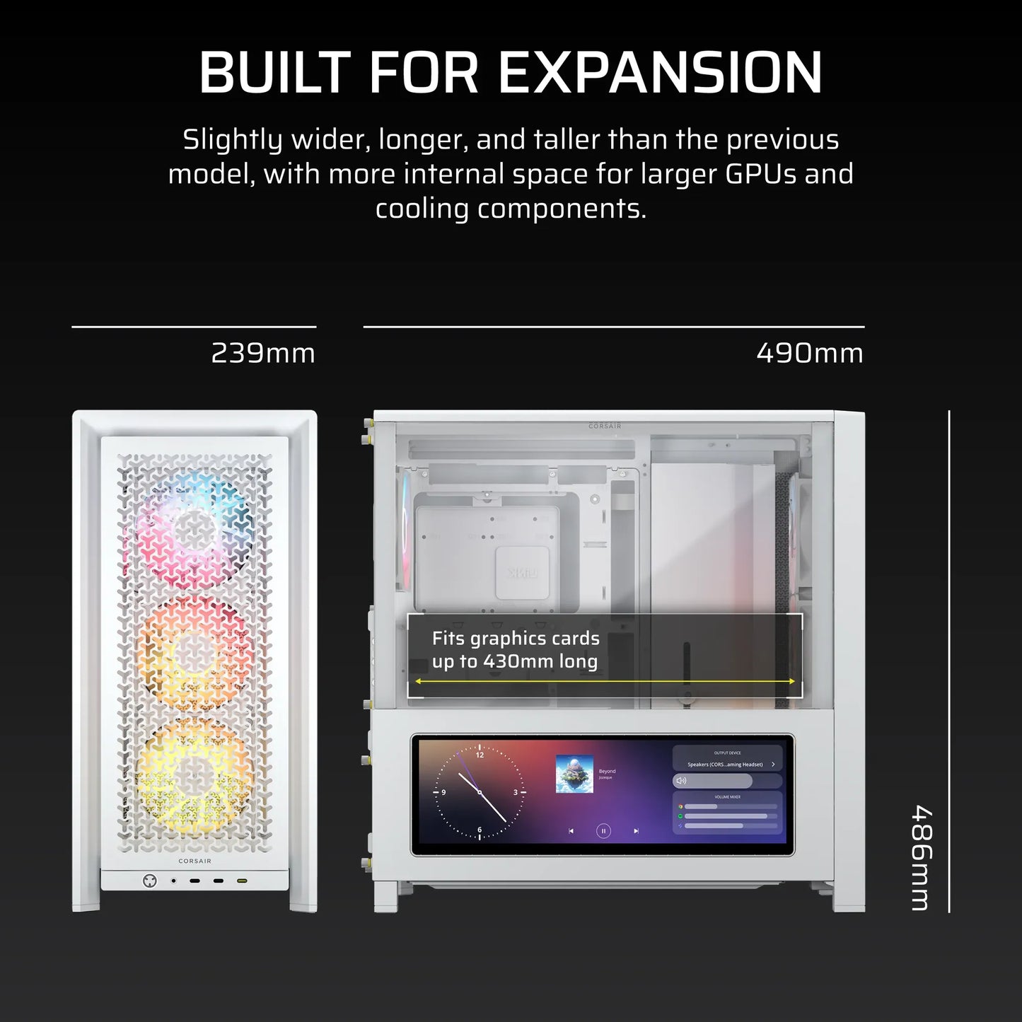 FRAME 4000D LCD RS ARGB Premium Mid-Tower PC Case; Includes 4x RS120 PWM ARGB Fans; XENEON EDGE; White.